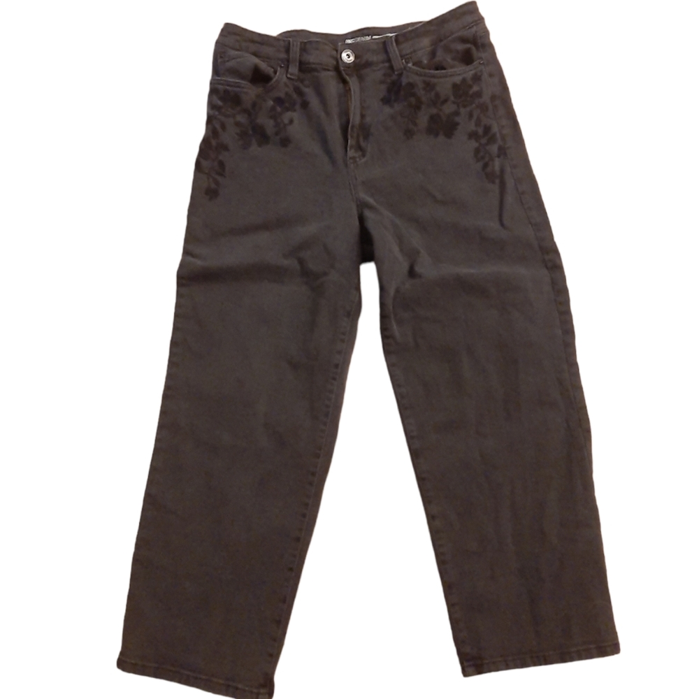 $80 Inc Womens Embroidered Pocket High Rise Straight-Leg Jeans Black Size 12
